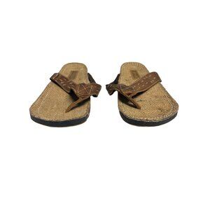 Office Brown Leather & Jute Unisex Flip Flop Sandals – Marked Size 8